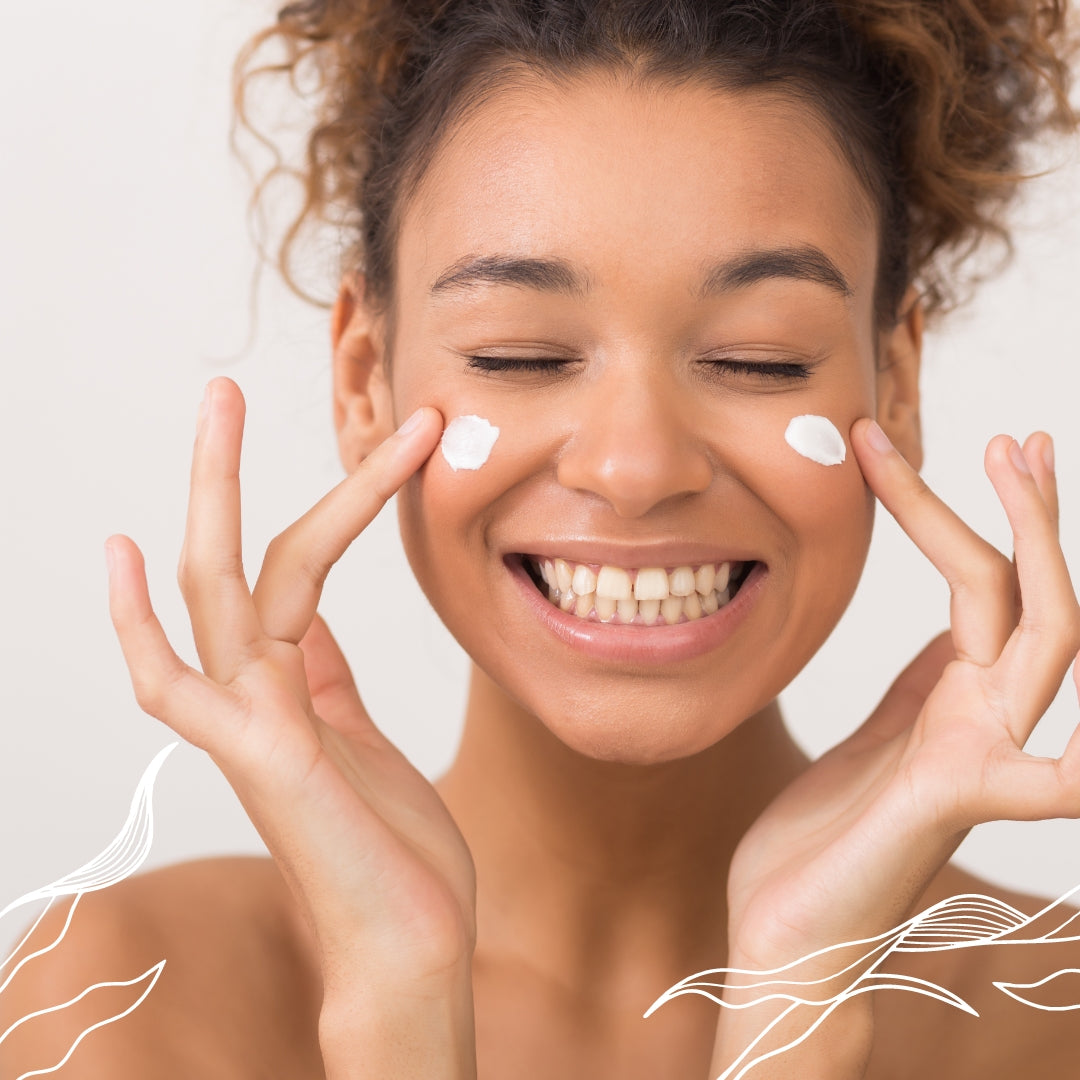 Young woman applying 7 Fathoms Seaweed Skin Lotion on Her Face