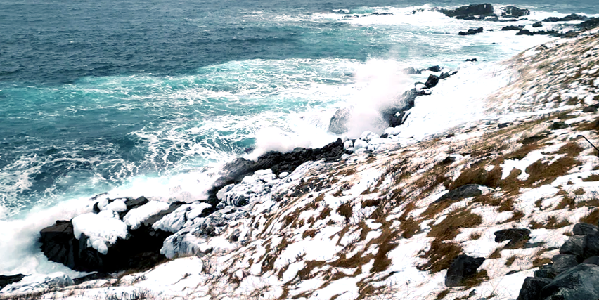 View of cold rugged coastline of Newfoundland